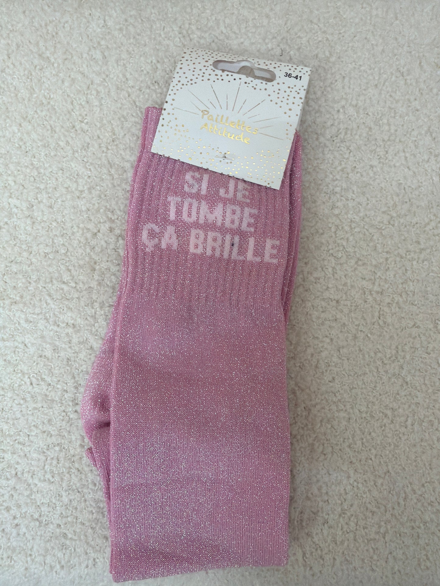 Chaussettes Paillettes "SI je tombe ça brille"