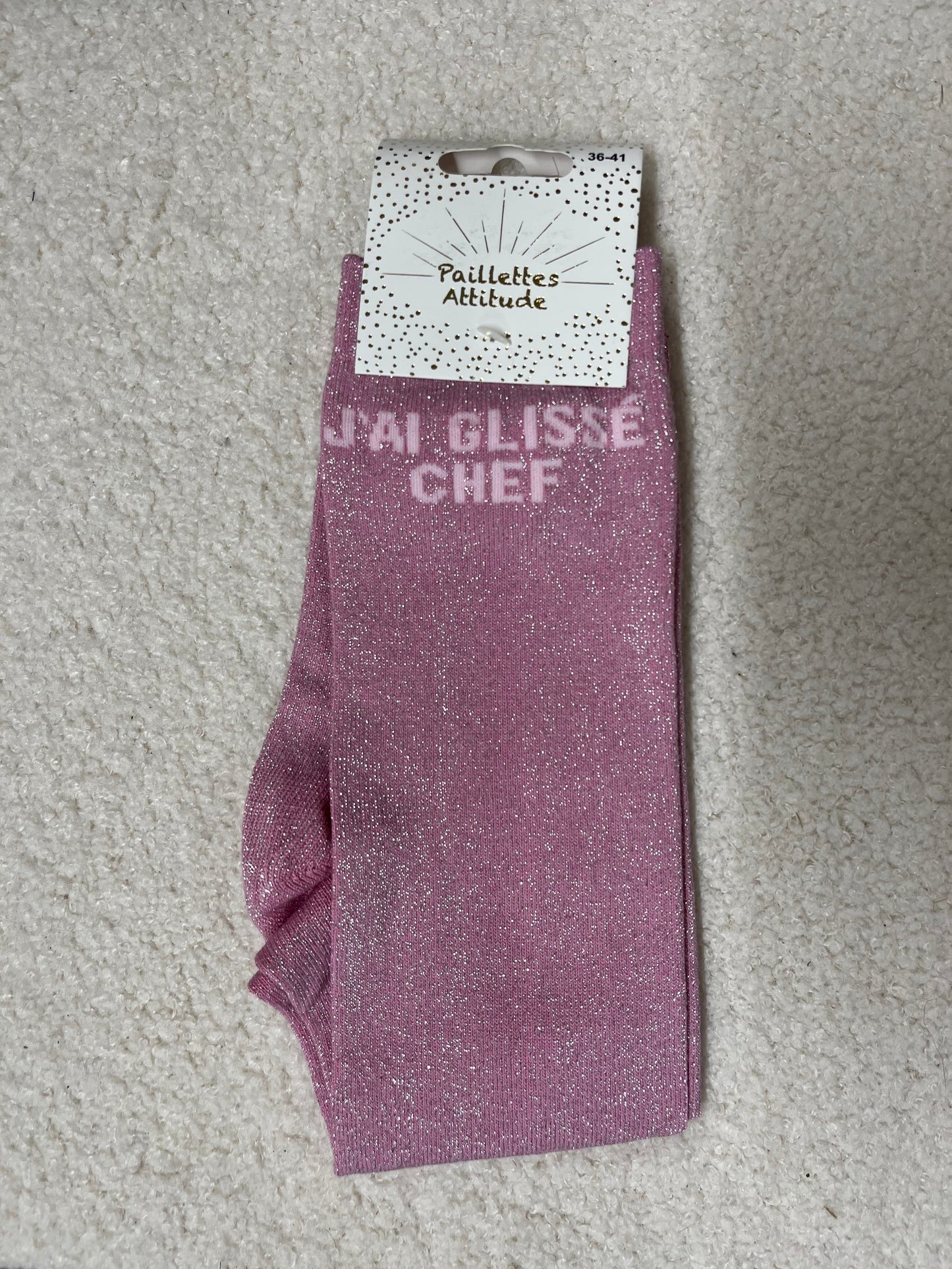 Chaussettes Paillettes "J'ai glissé chef"