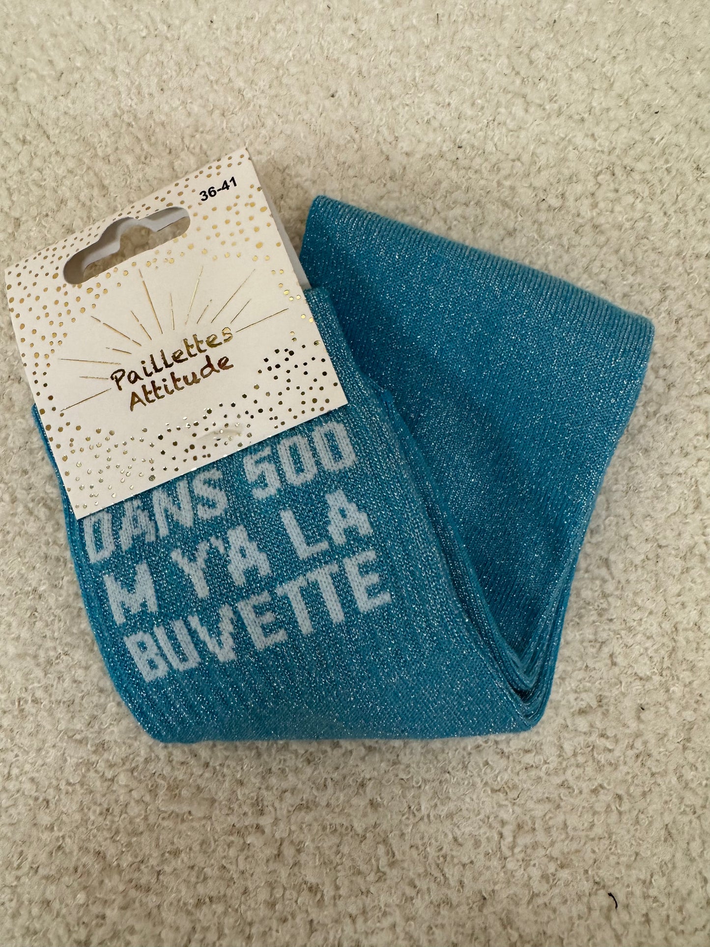Chaussettes Paillettes "Dans 500m y'a la buvette"