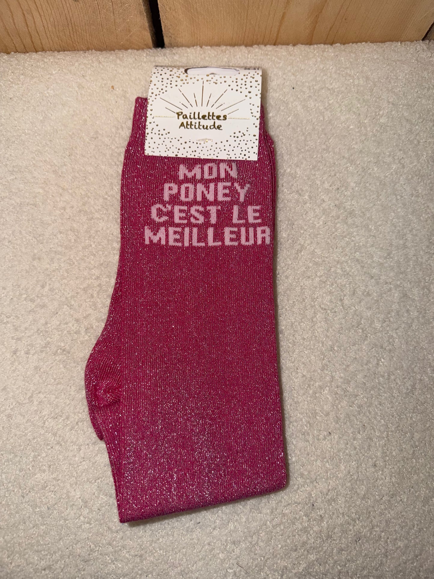 Chaussettes Paillettes "Mon poney c'est le meilleur"