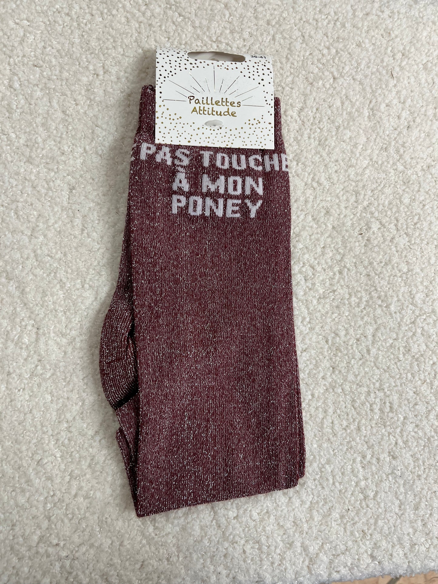 Chaussettes Paillettes "Pas touche à mon poney"