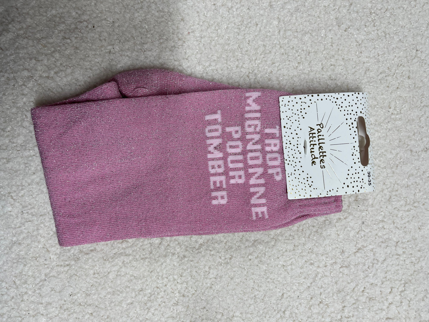 Chaussettes Paillettes "Trop mignonne pour tomber" 30-35