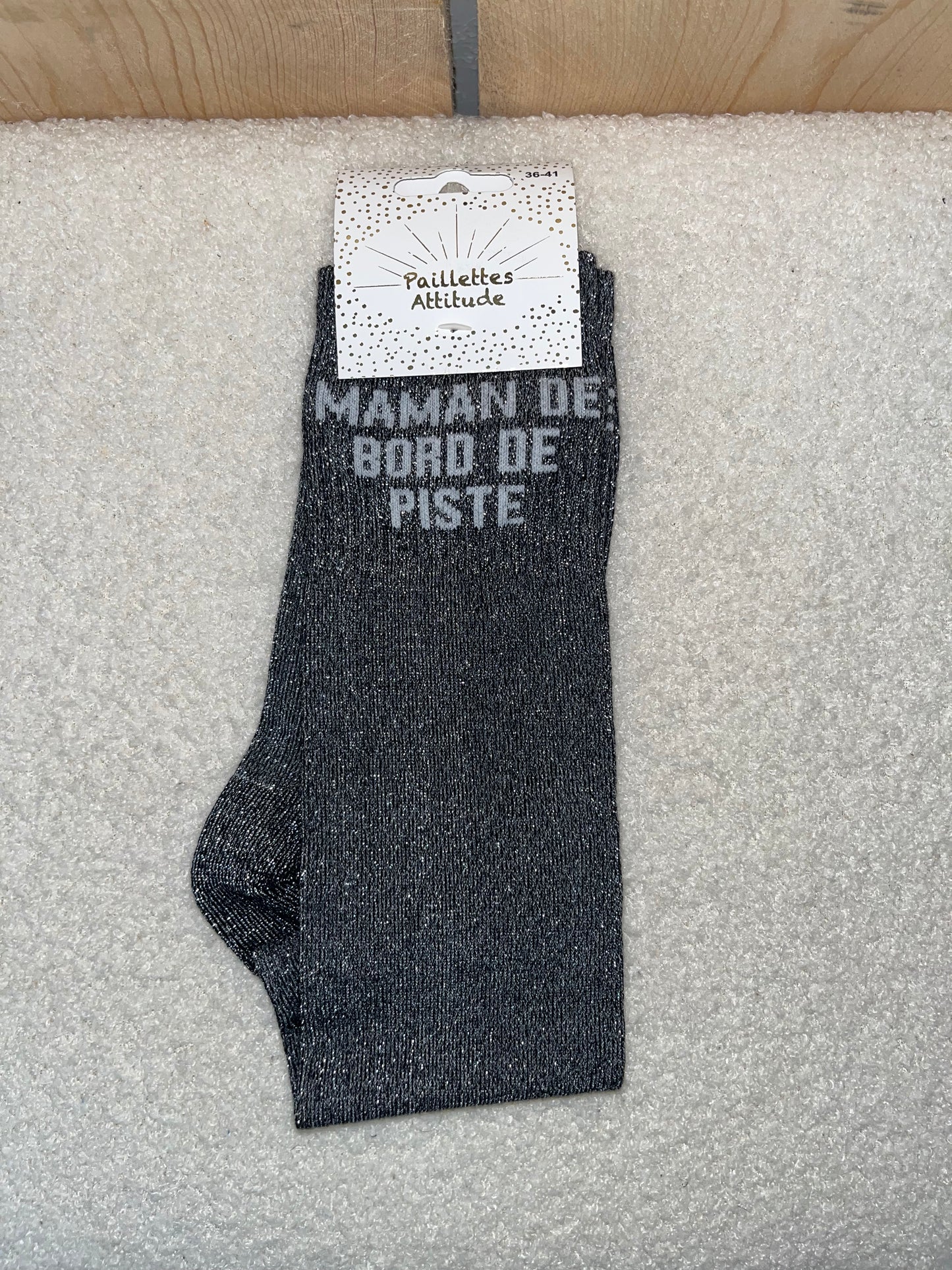 Chaussettes Paillettes "Maman de bord de piste"