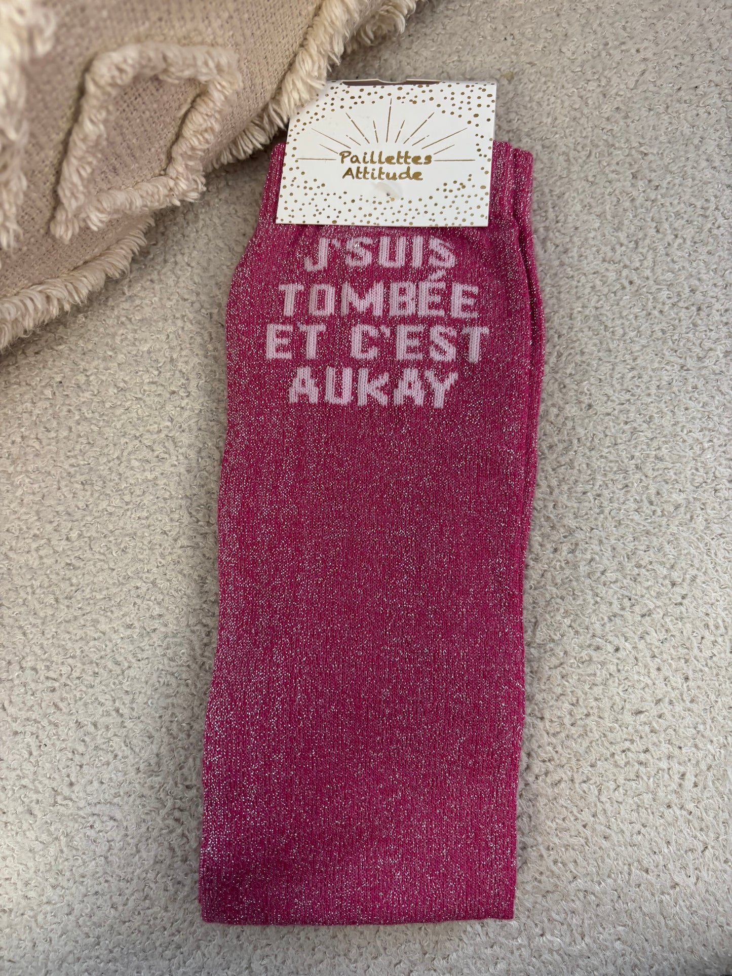 Chaussettes Paillettes "J'suis tombée et c'est aukay"