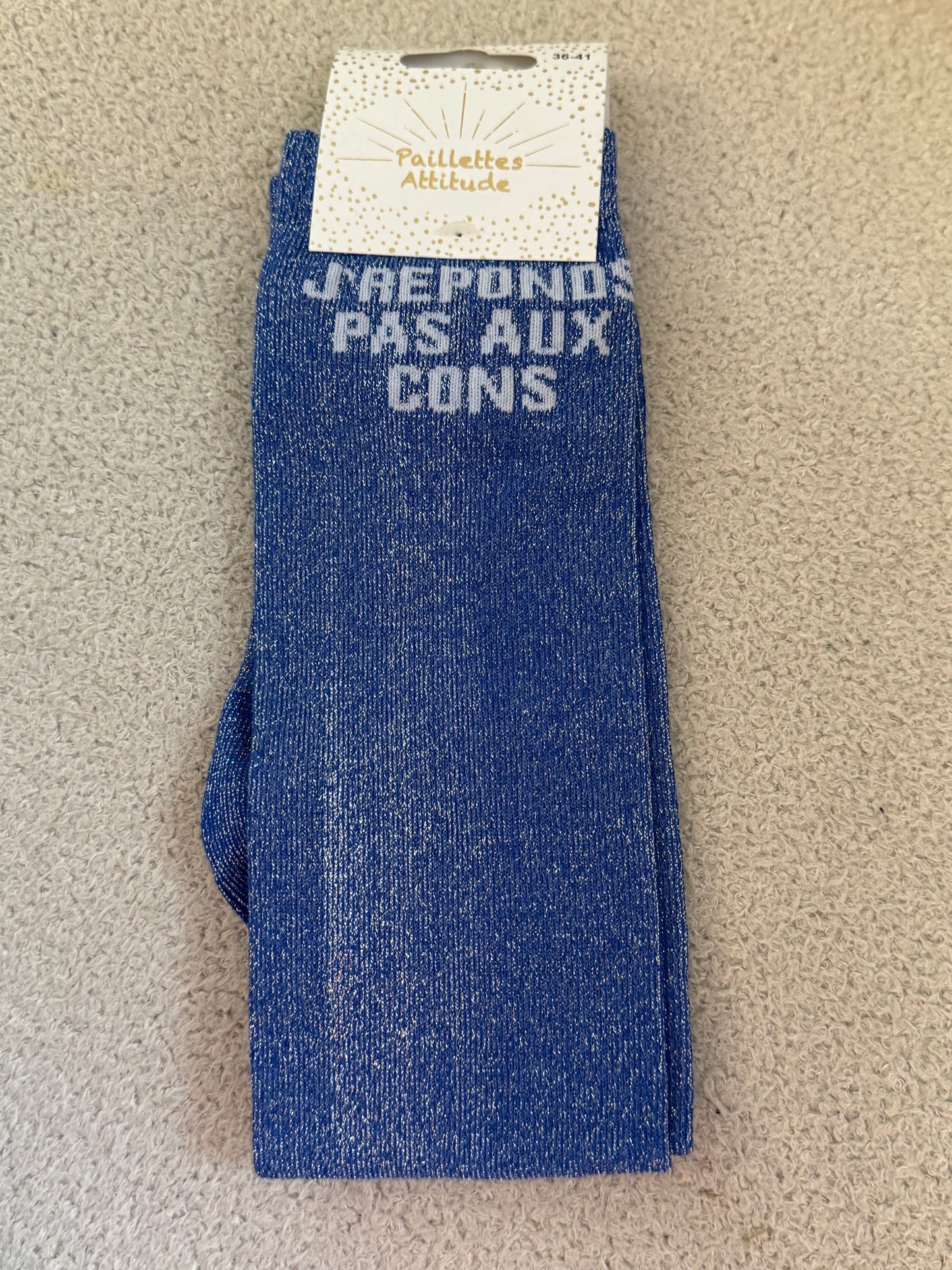 Chaussettes Paillettes "J'réponds pas aux cons"