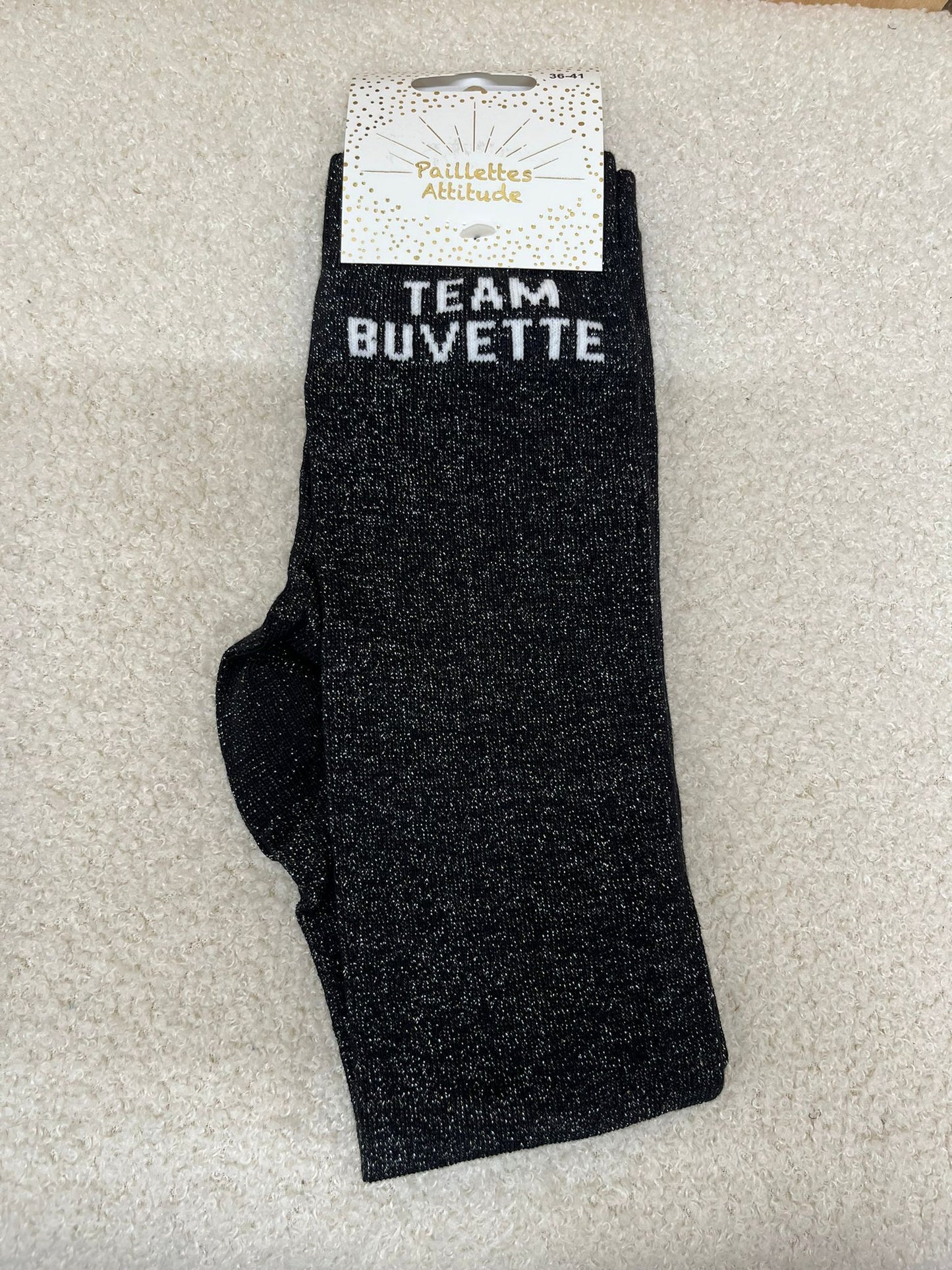 Chaussettes Paillettes "TEAM buvette"