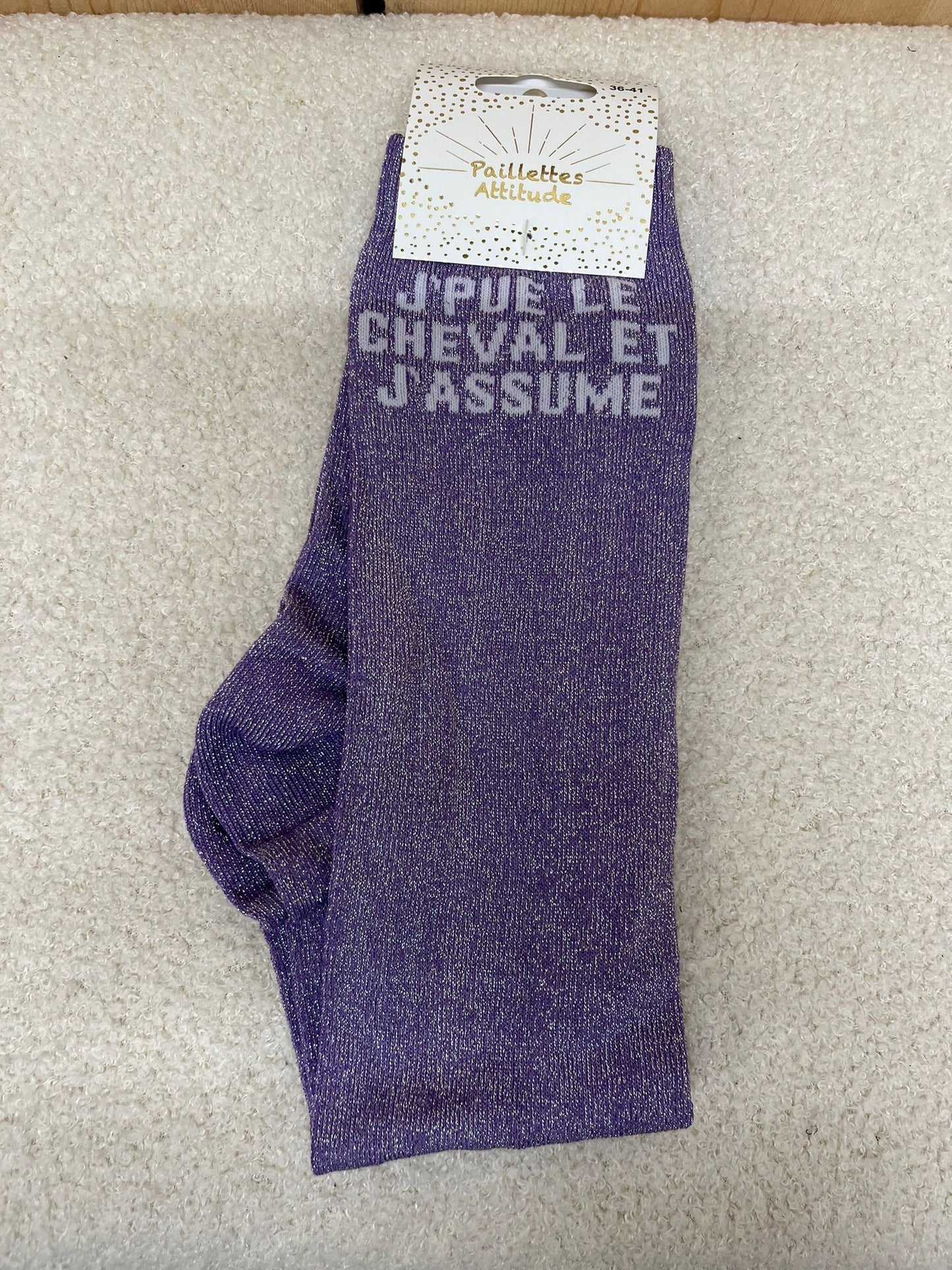 Chaussettes Paillettes "J'pue le cheval et j'assume"