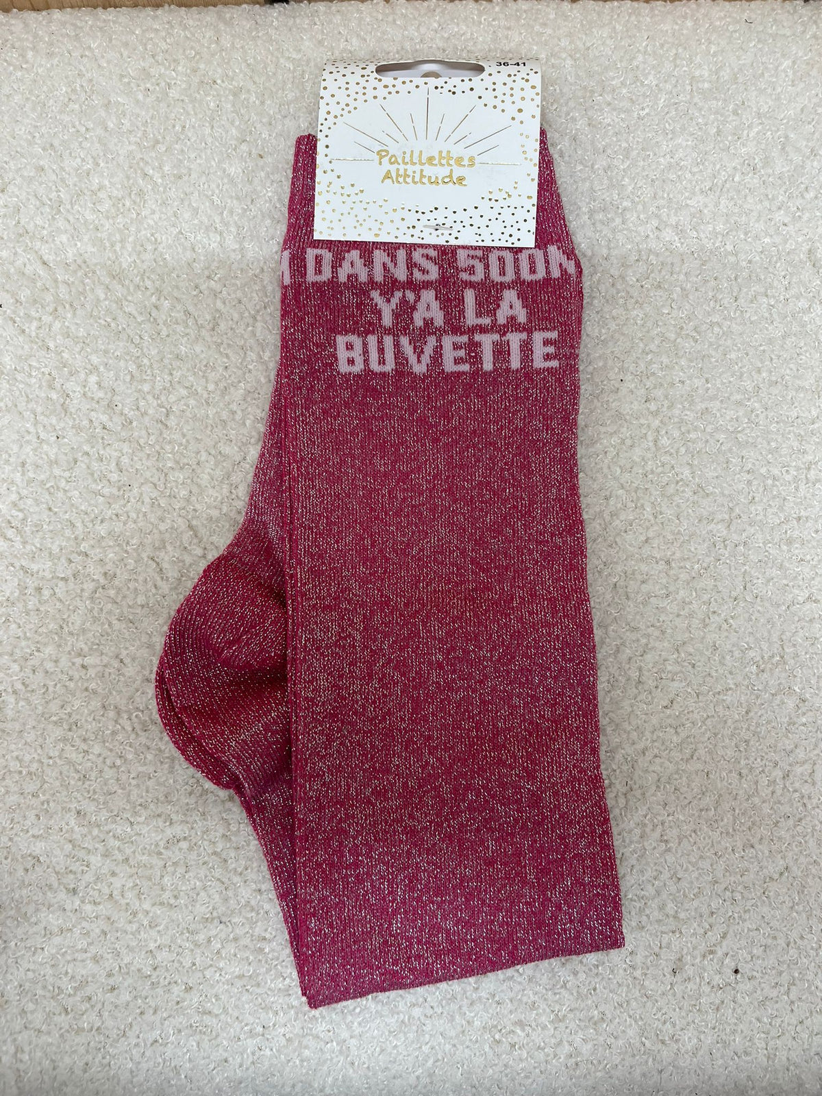 Chaussettes Paillettes "Dans 500m y 'a la buvette"