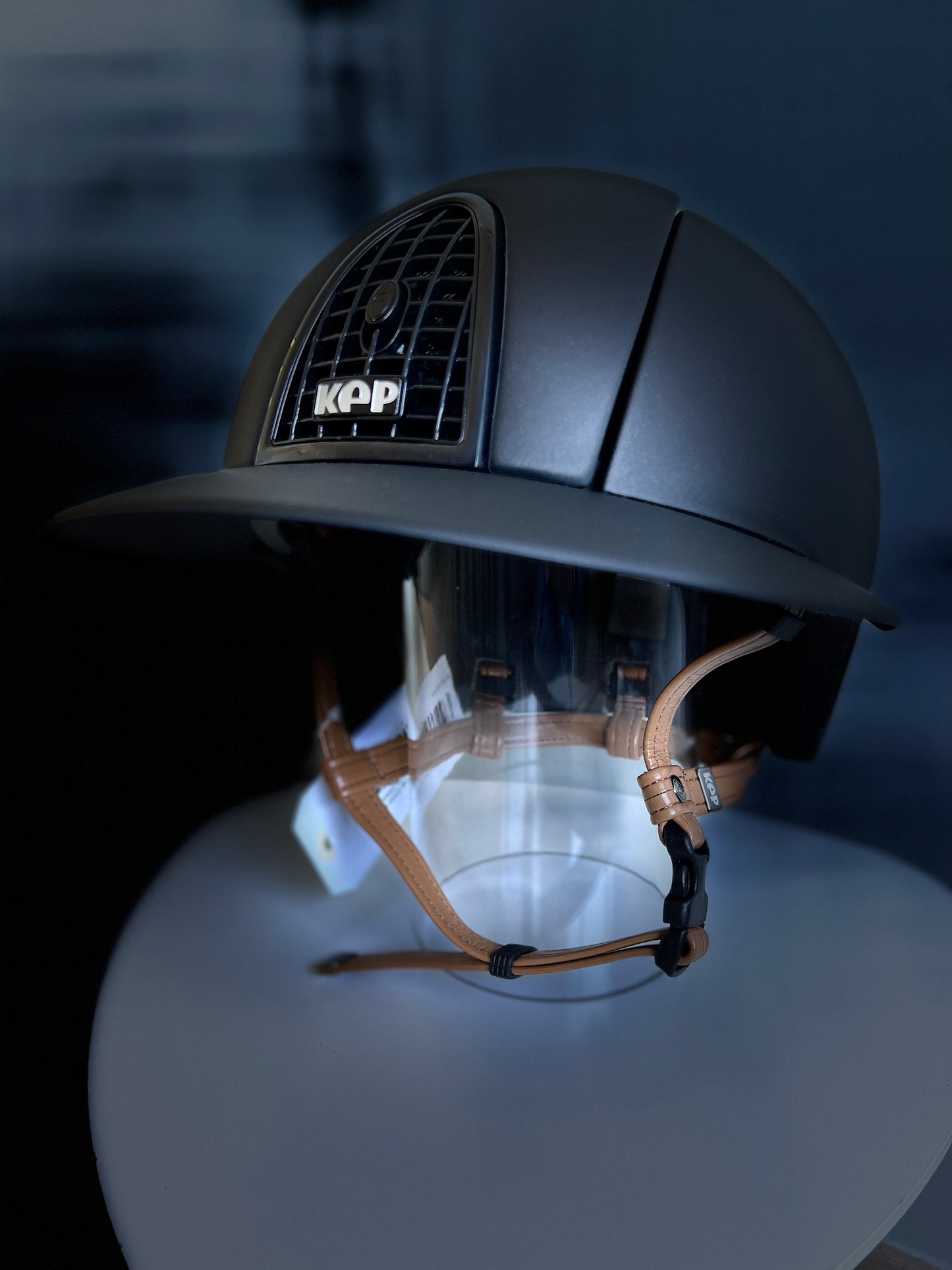 Casque KEP "Cromo" - Black Matt - Visière Polo - Jugulaire Beige