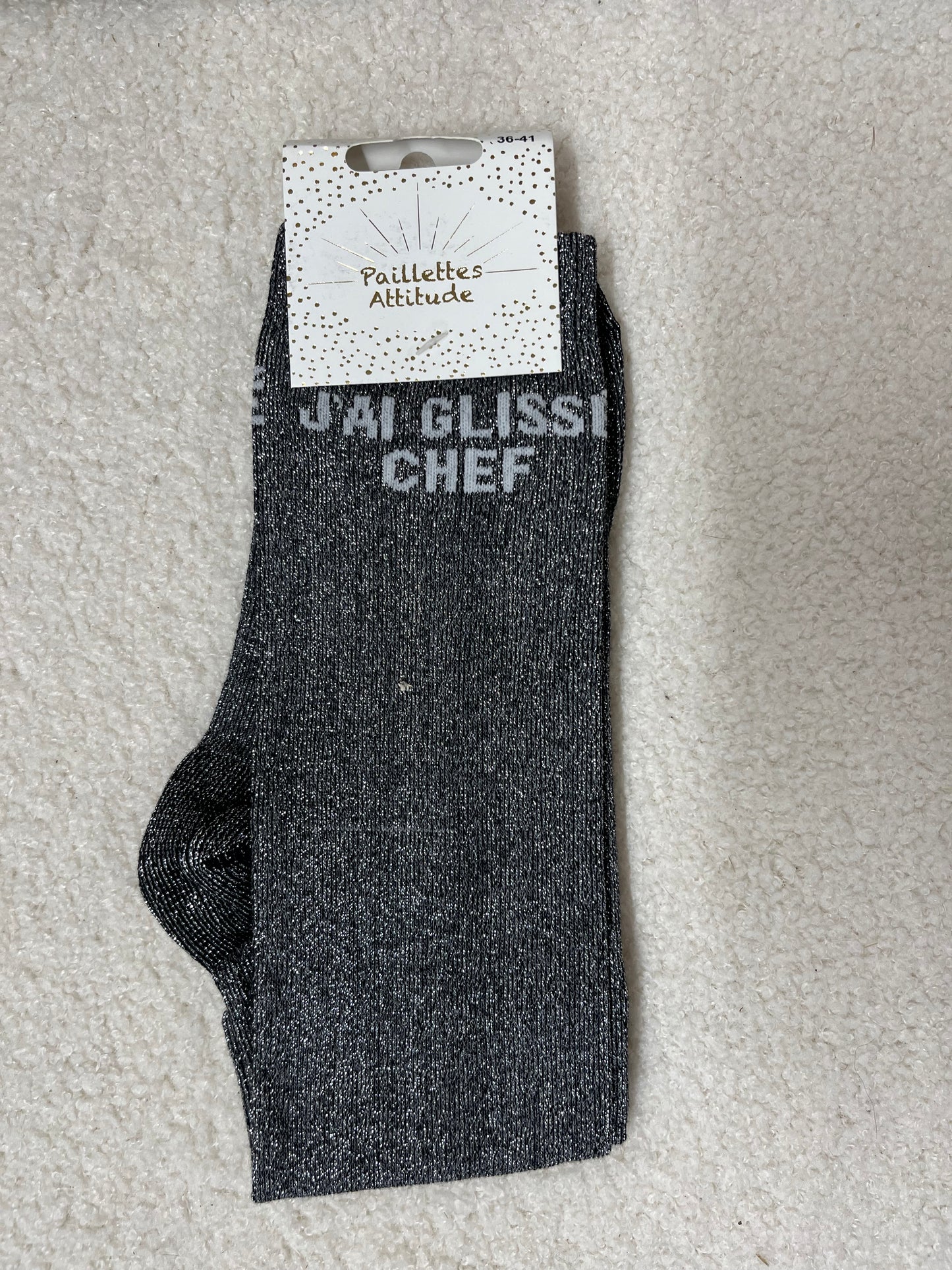 Chaussettes Paillettes "J'ai glissé chef"