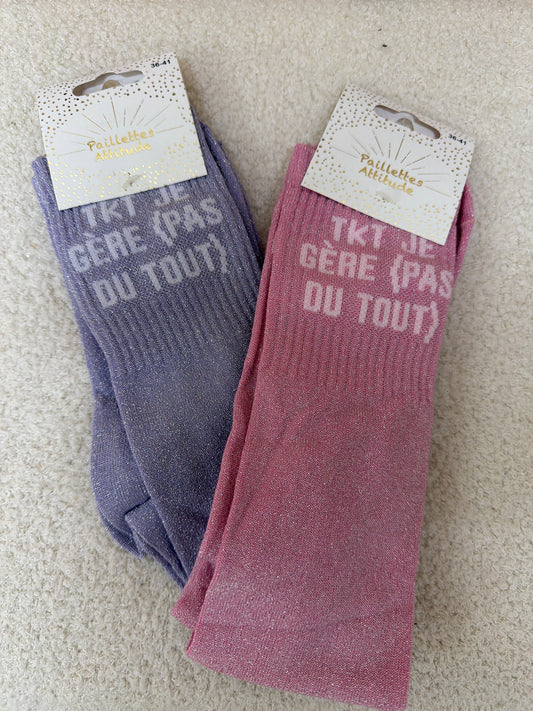 Chaussettes Paillettes "Tkt je gère (pas du tout)"