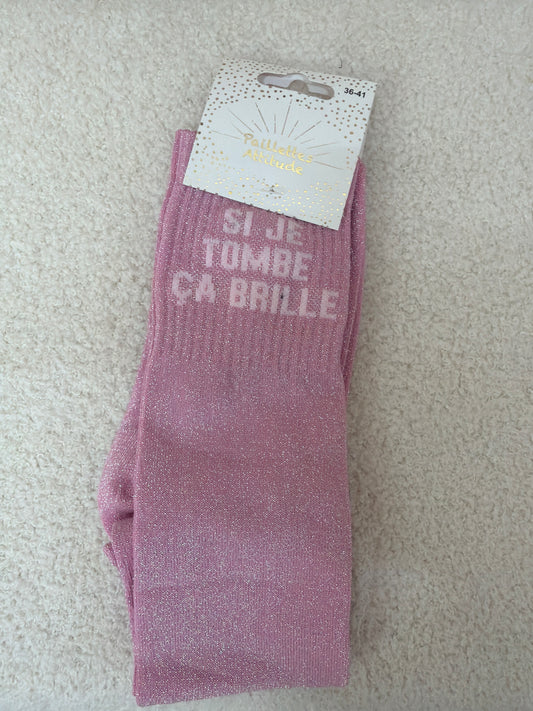 Chaussettes Paillettes "SI je tombe ça brille"