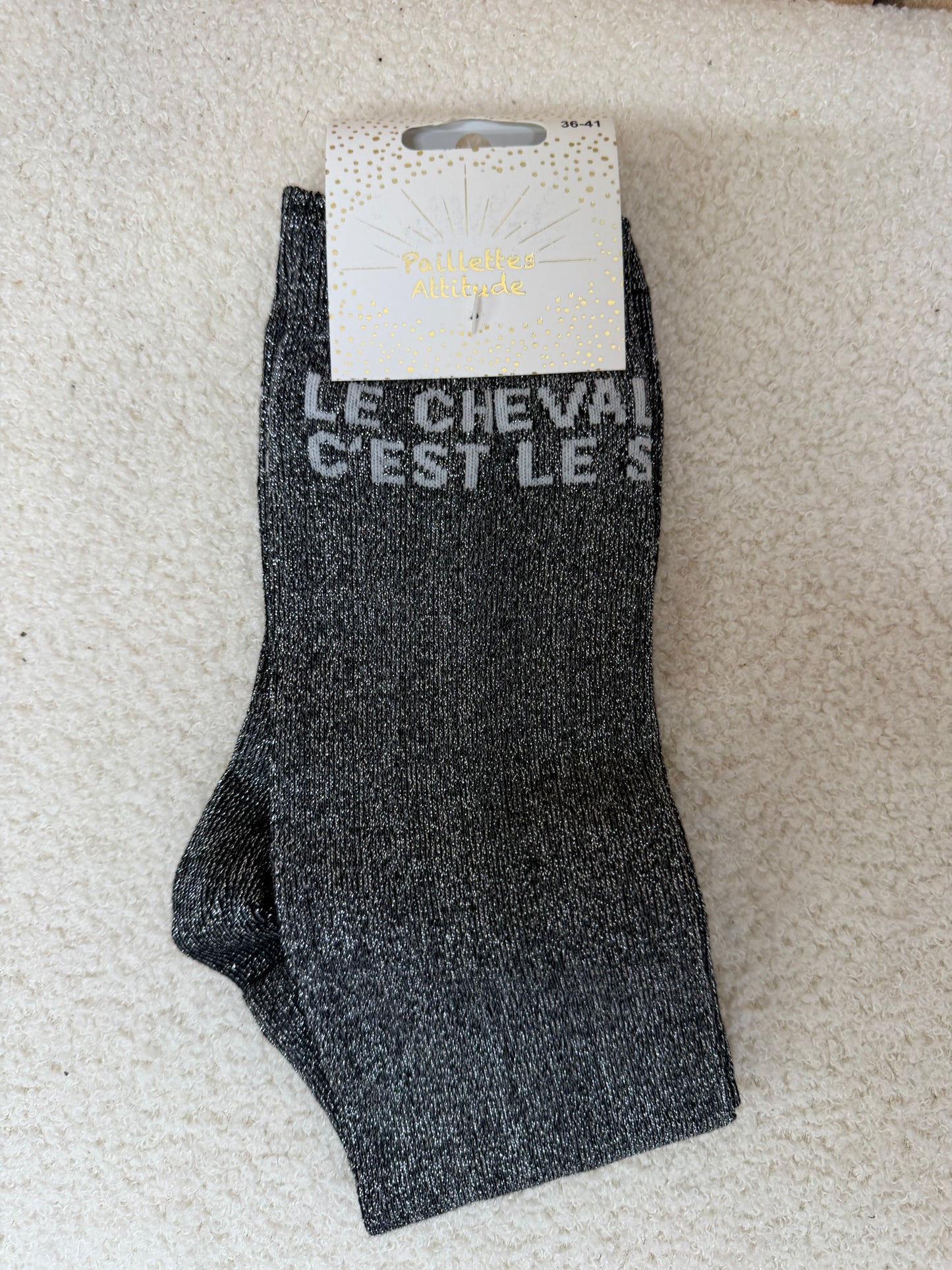 Chaussettes Paillettes "Le cheval c'est le S"