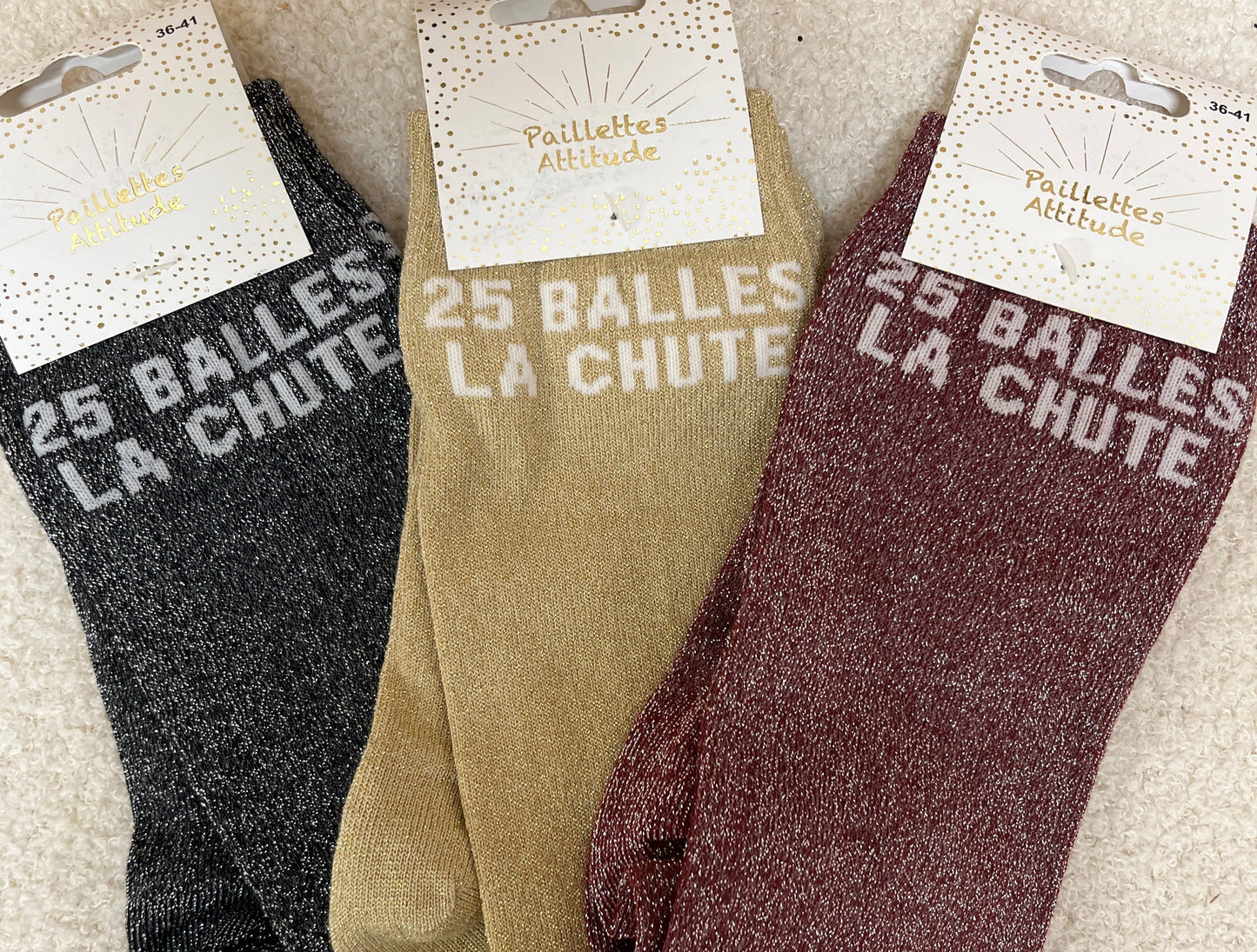 Chaussettes Paillettes "25 balles la chute"