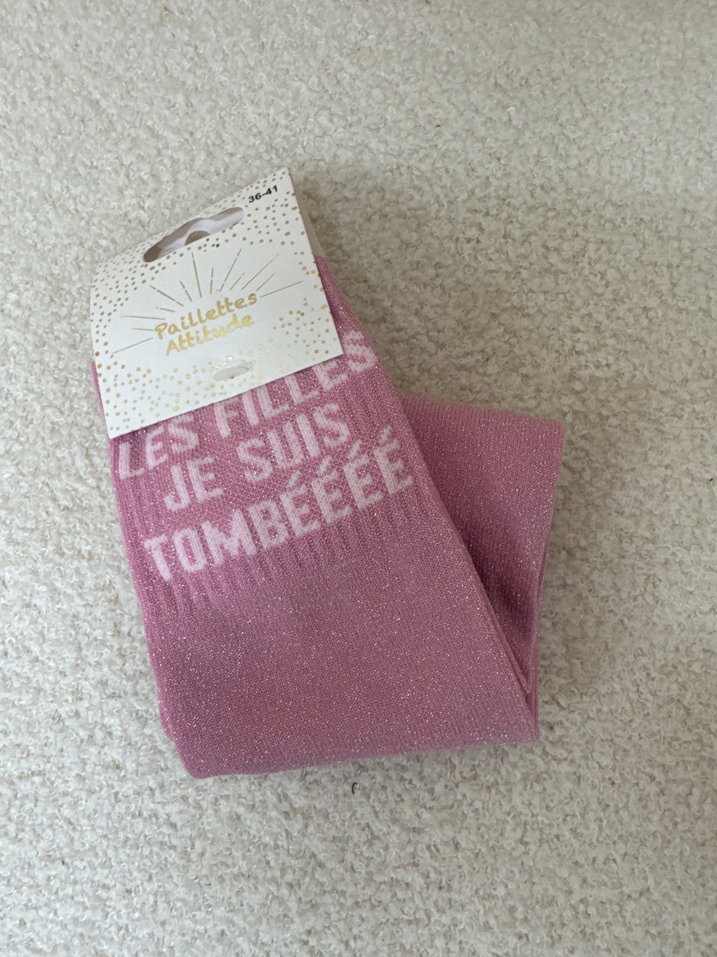 Chaussettes Paillettes "Les filles je suis tombéééé"