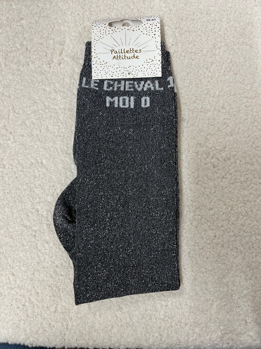 Chaussettes Paillettes "Le cheval 1 moi 0"