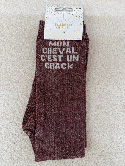 Chaussettes Paillettes "Mon cheval c'est un crack"