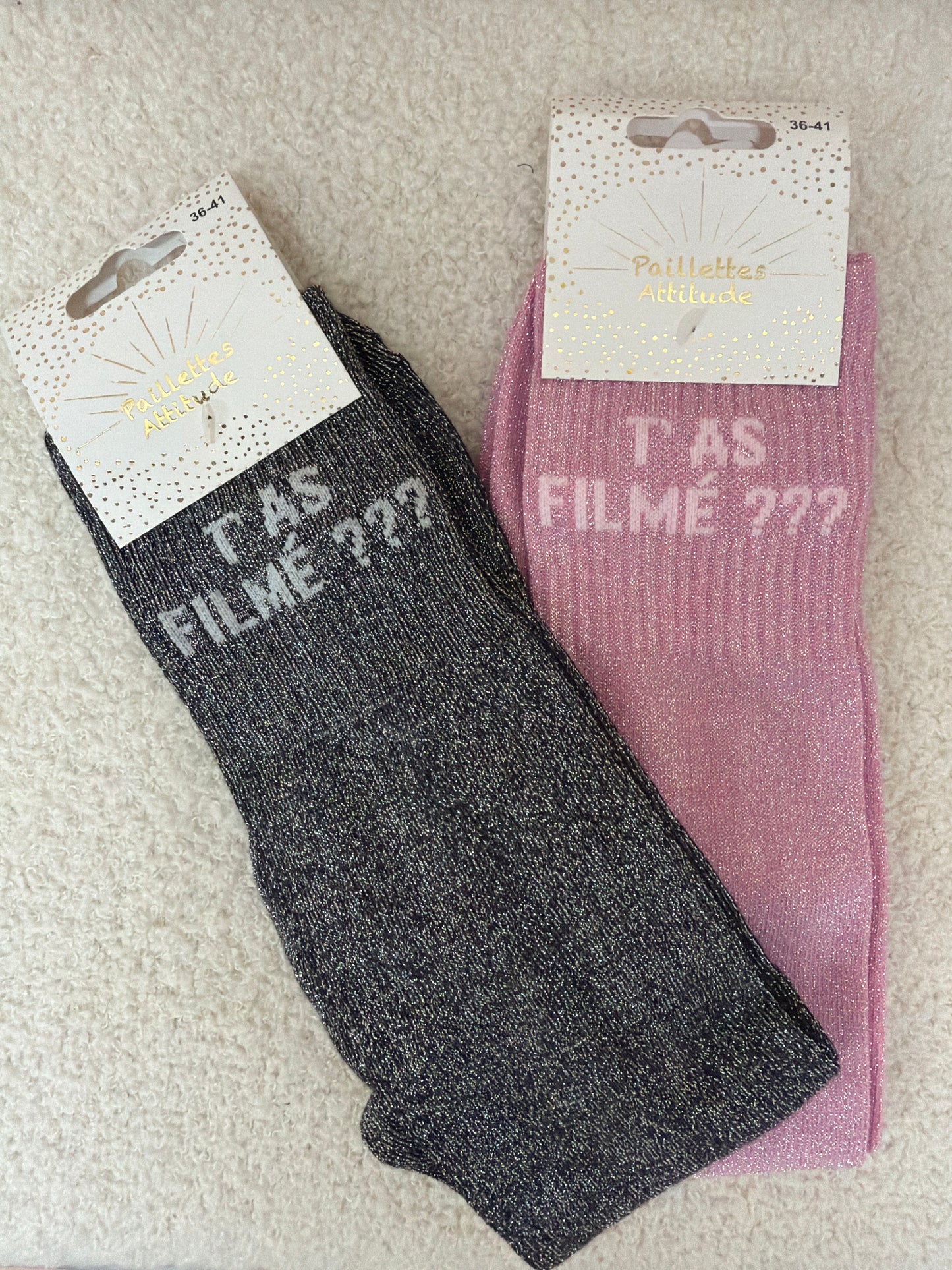 Chaussettes Paillettes "T'as filmé"