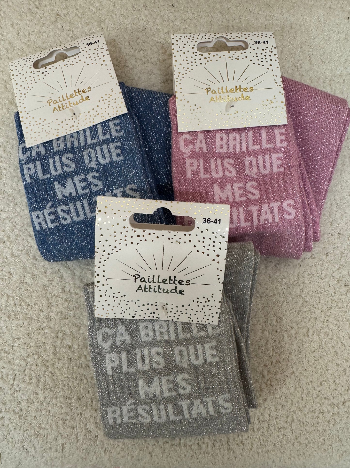 Chaussettes Paillettes "ça brille plus que mes resultats"