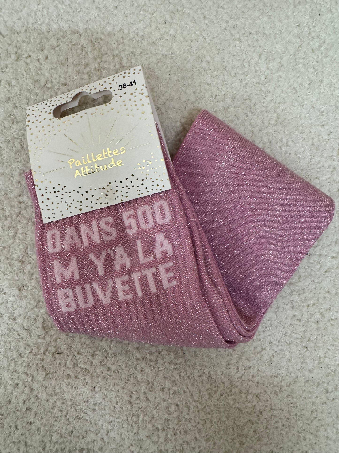 Chaussettes Paillettes "Dans 500m y'a la buvette"