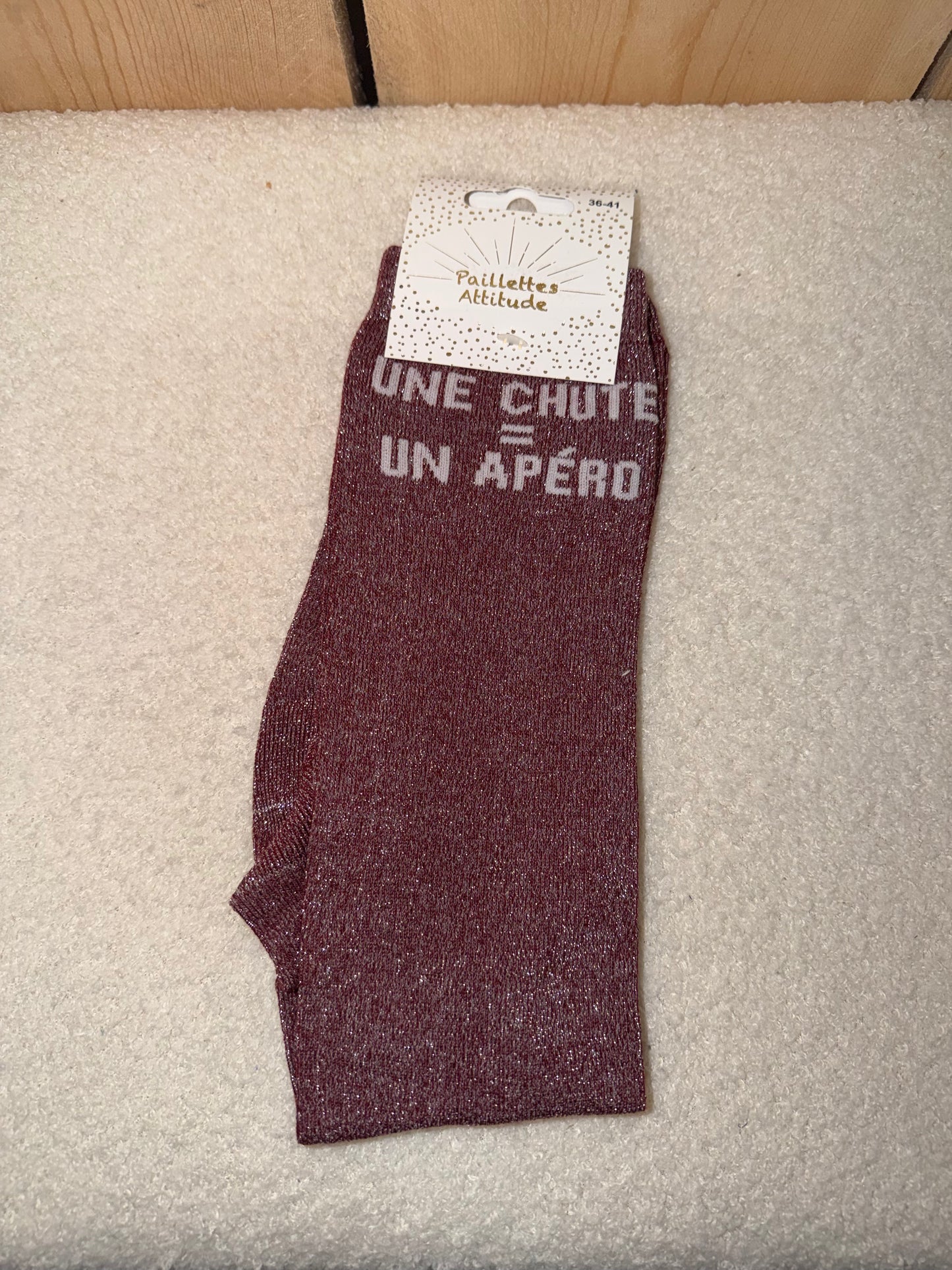 Chaussettes Paillettes "une chute = un apéro"