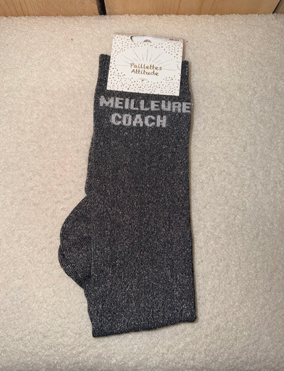 Chaussettes Paillettes "Meilleure coach"