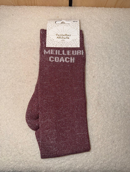 Chaussettes Paillettes "Meilleure coach"