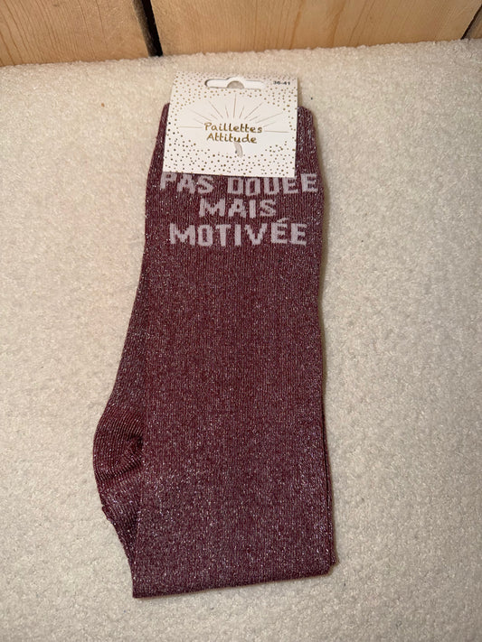 Chaussettes Paillettes "Pas douée mais motivée"