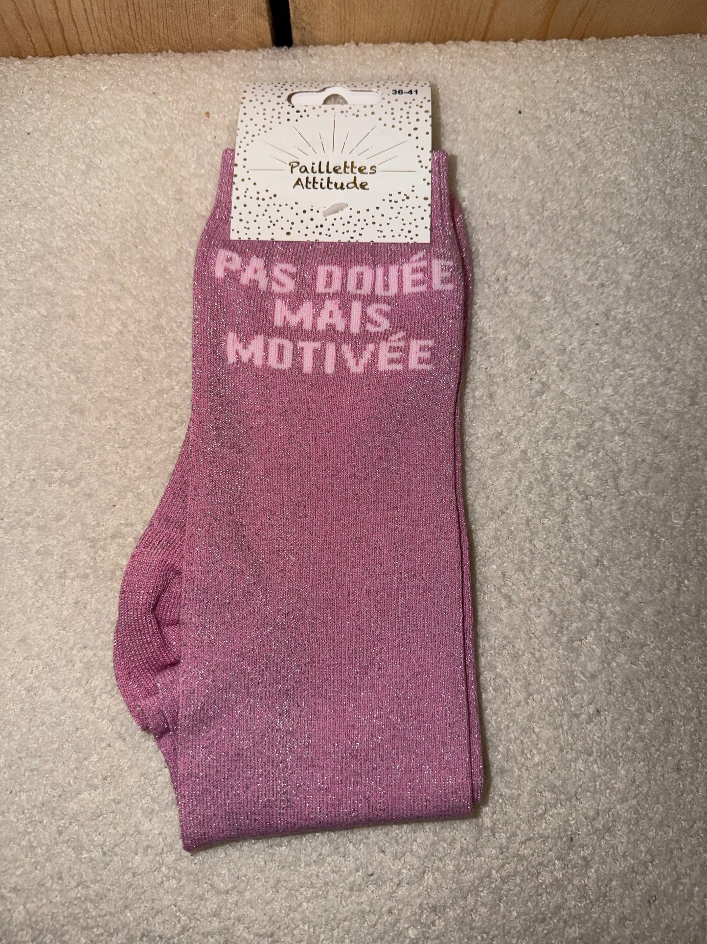 Chaussettes Paillettes "Pas douée mais motivée"