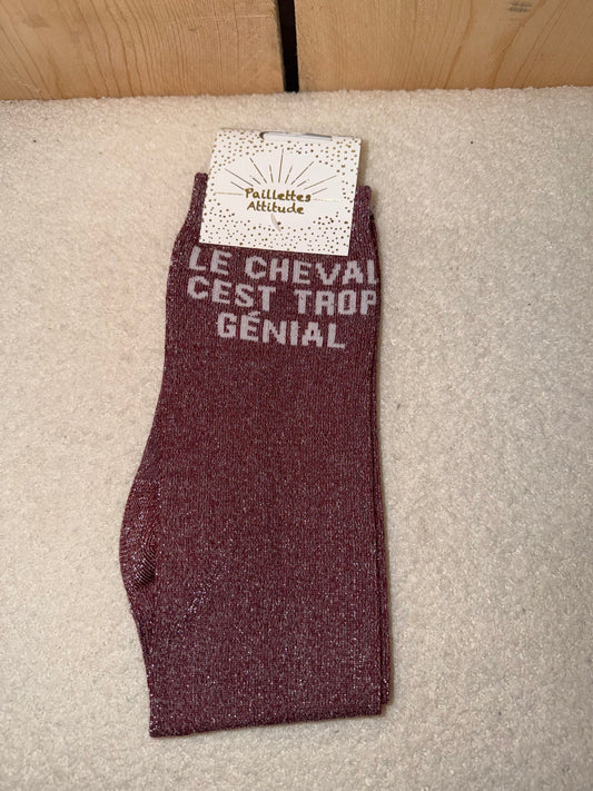 Chaussettes Paillettes "Le cheval c'est trop genial"