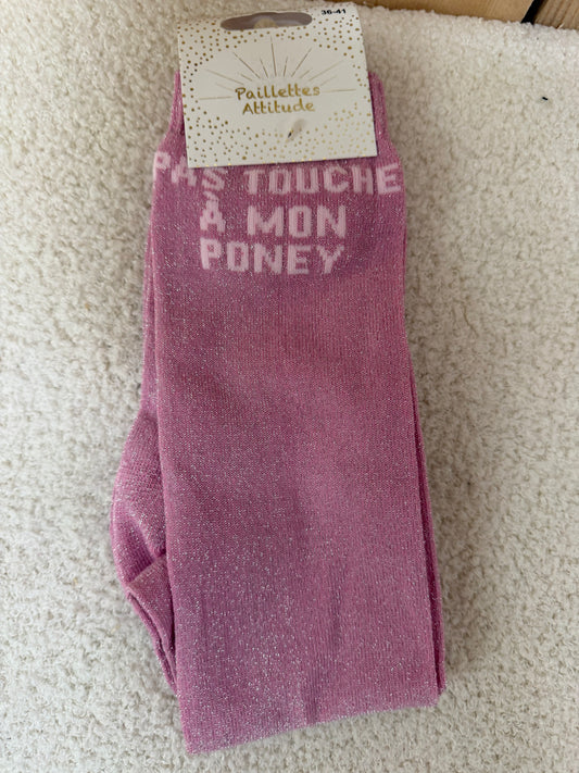 Chaussettes Paillettes "Pas touche à mon poney"
