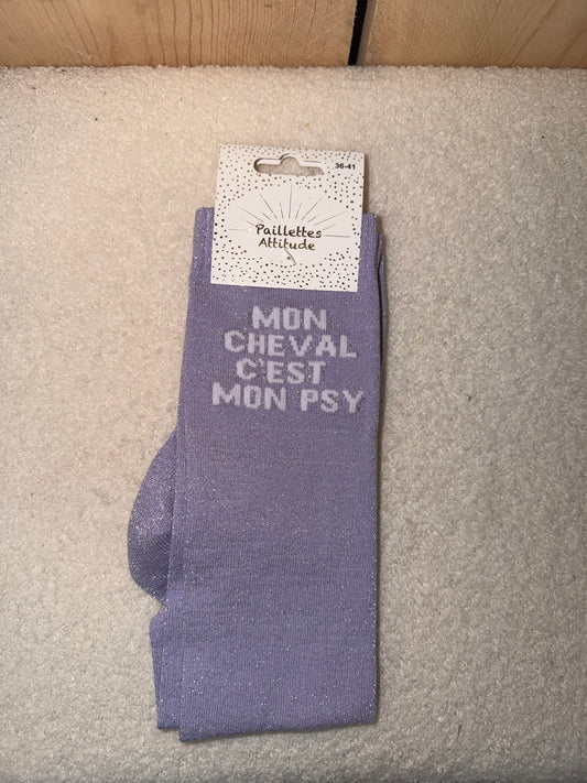 Chaussettes Paillettes "Mon cheval c'est mon psy"