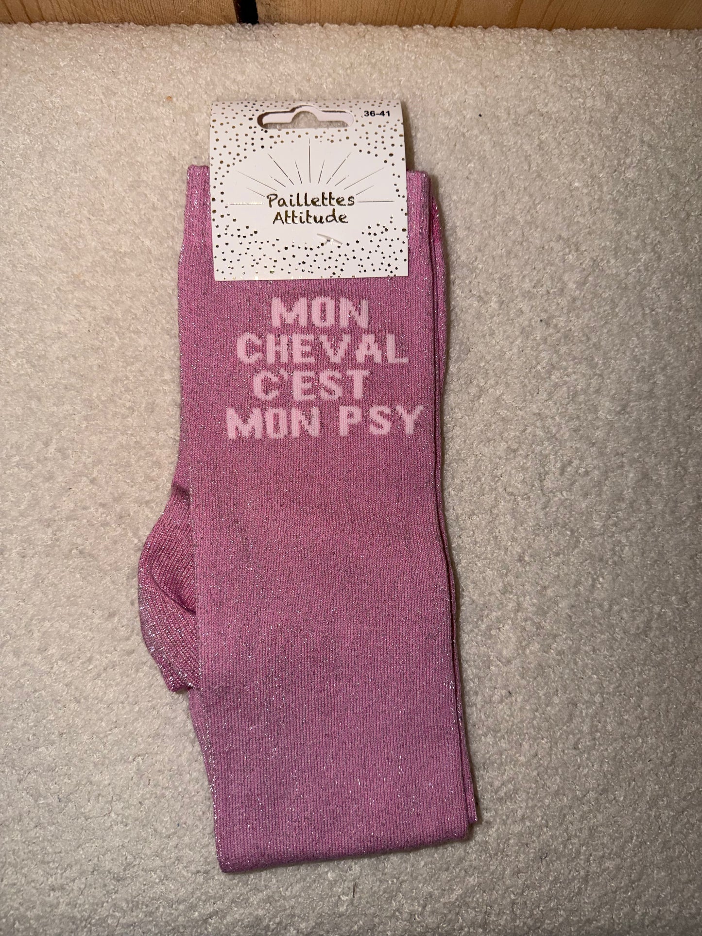 Chaussettes Paillettes "Mon cheval c'est mon psy"