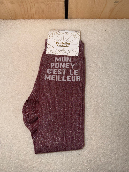 Chaussettes Paillettes "Mon poney c'est le meilleur"