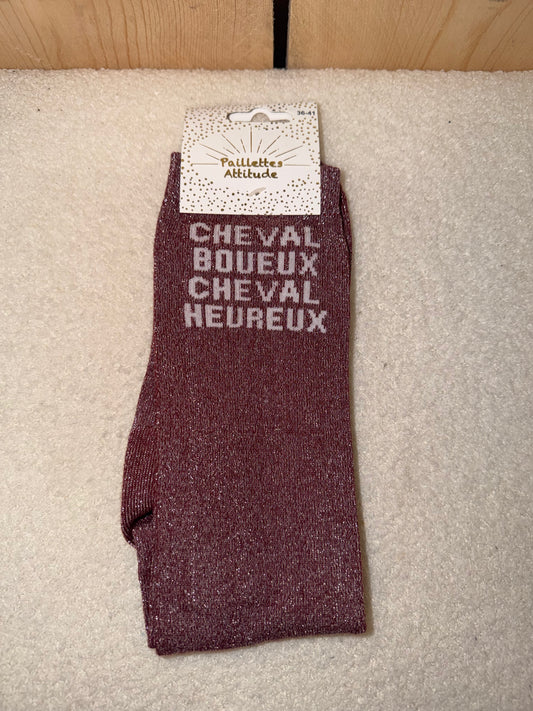 Chaussettes Paillettes "Cheval Boueux Cheval heureux