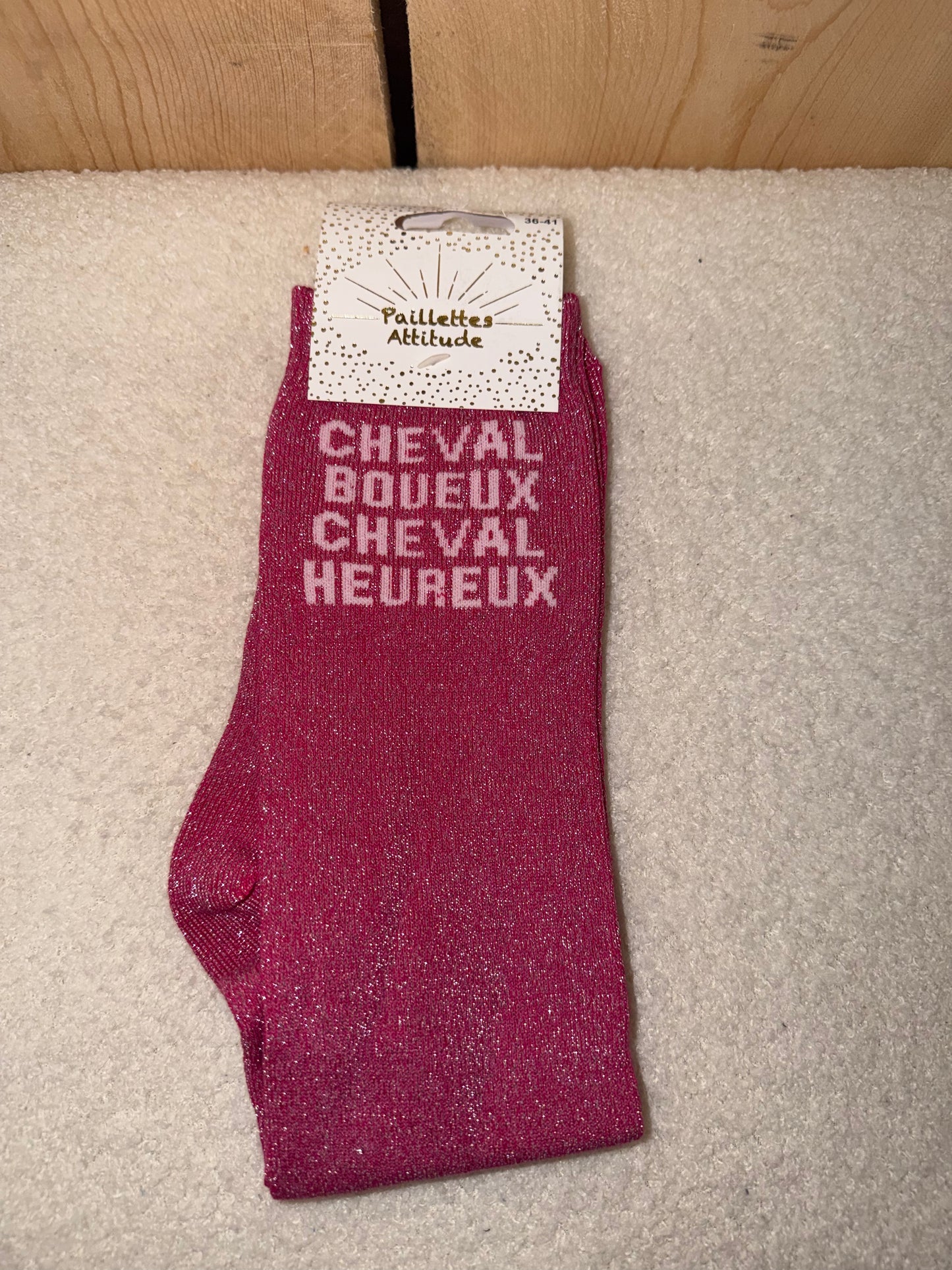Chaussettes Paillettes "Cheval Boueux Cheval heureux