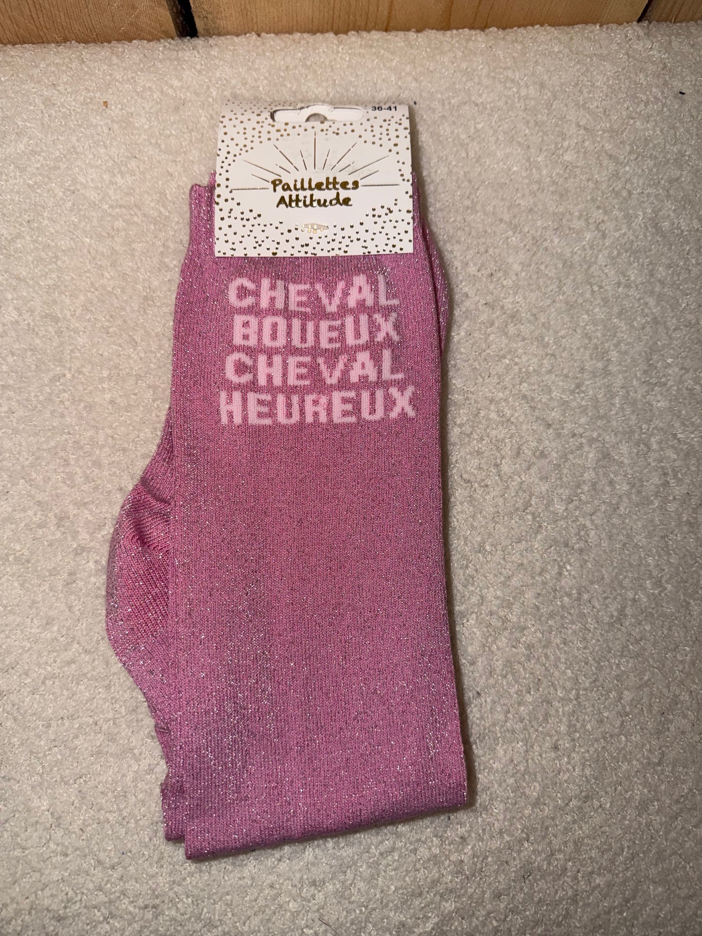 Chaussettes Paillettes "Cheval Boueux Cheval heureux
