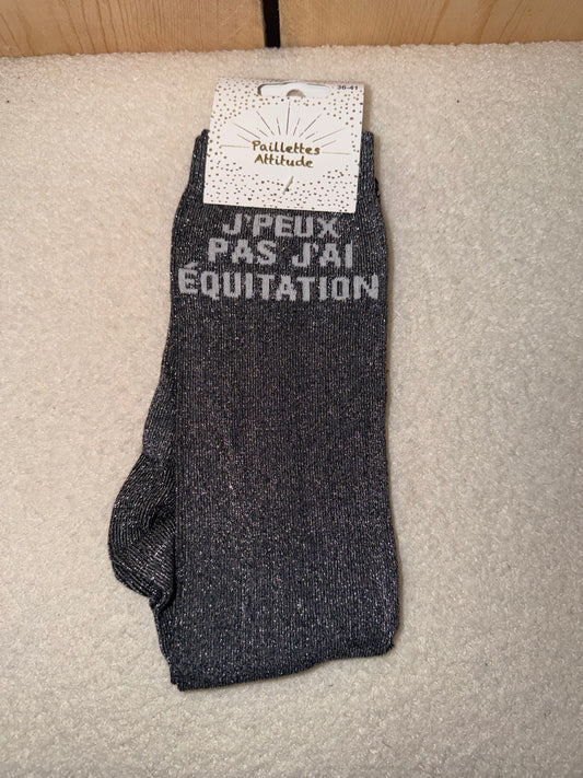 Chaussettes Paillettes "J'peux pas j'ai équitation"