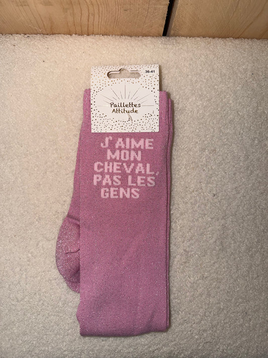 Chaussettes Paillettes "J'aime mon cheval, pas les gens"