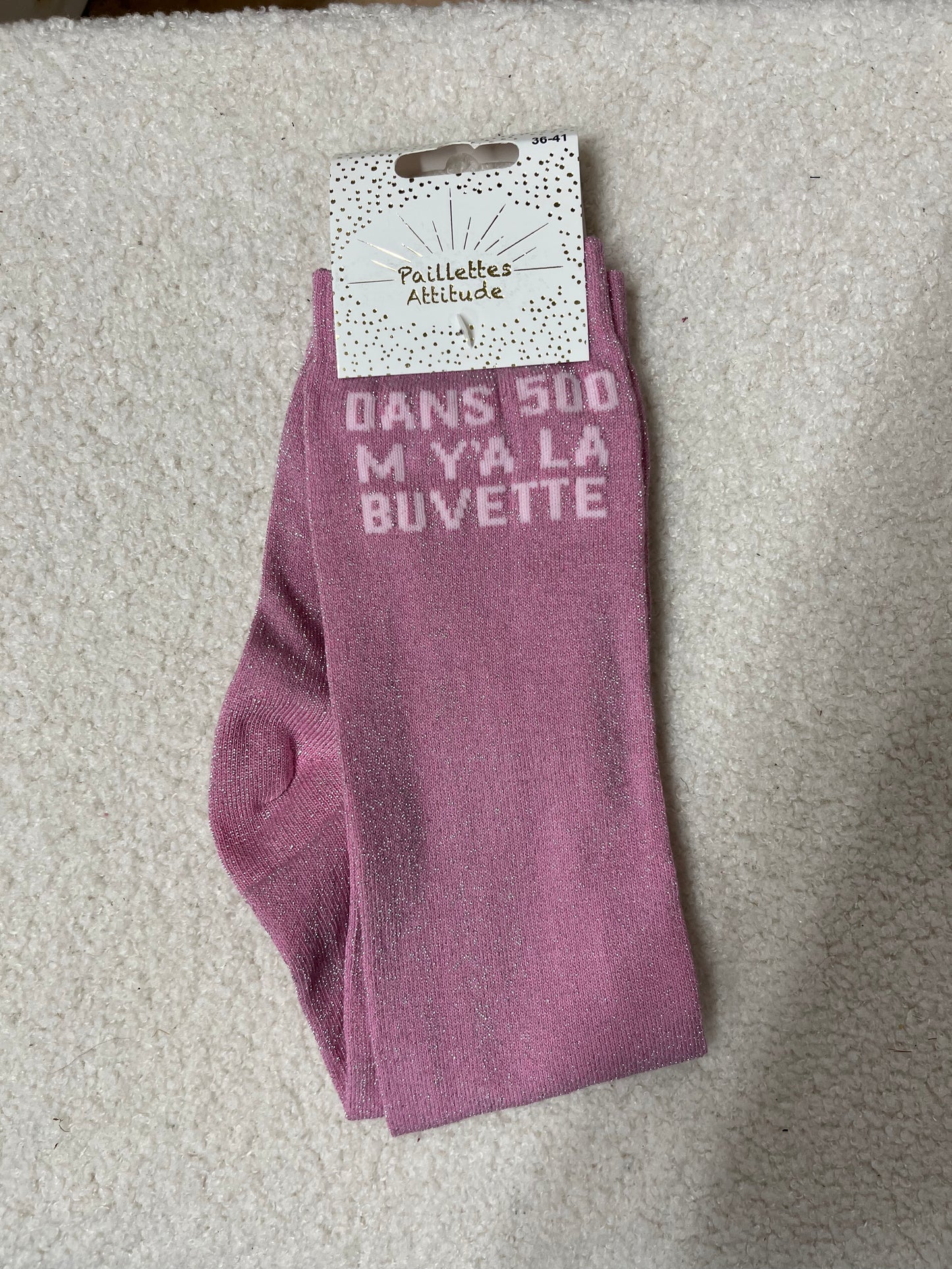 Chaussettes Paillettes "Dans 500m y 'a la buvette"