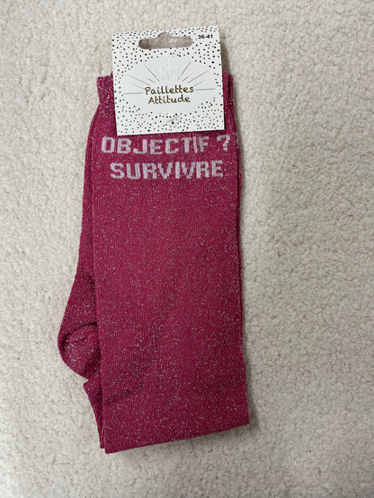 Chaussettes Paillettes "Objectif survivre"
