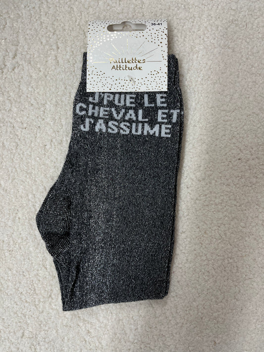 Chaussettes Paillettes "J'pue le cheval et j'assume"