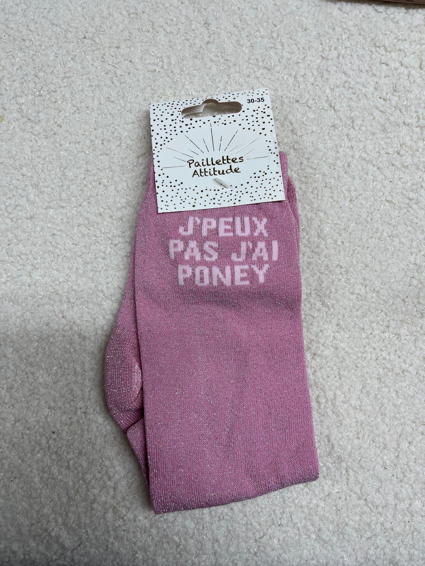 Chaussettes Paillettes "J'peux pas, j'ai poney" 30/35