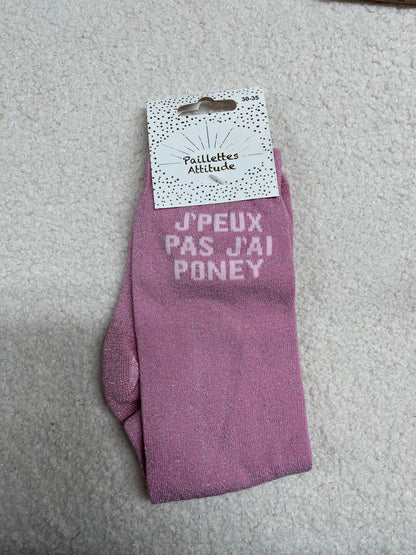 Chaussettes Paillettes "J'peux pas, j'ai poney" 30/35