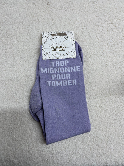 Chaussettes Paillettes "Trop mignonne pour tomber" 30-35