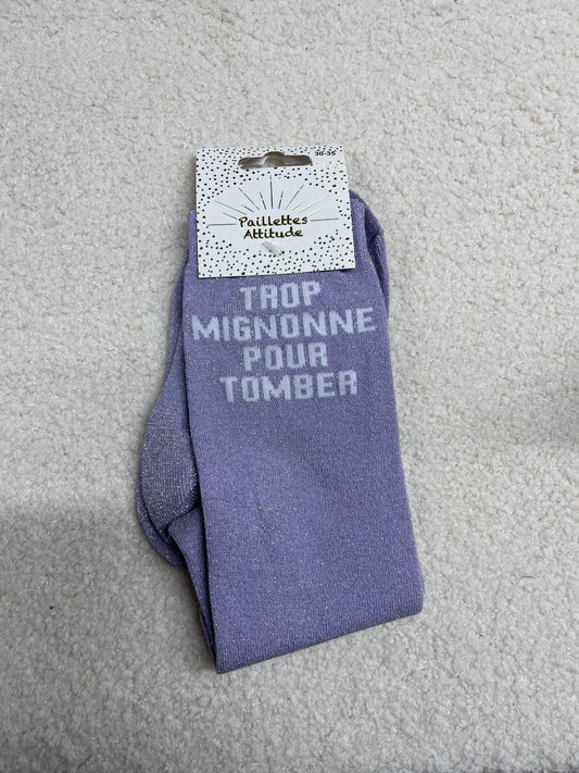 Chaussettes Paillettes "Trop mignonne pour tomber" 30-35