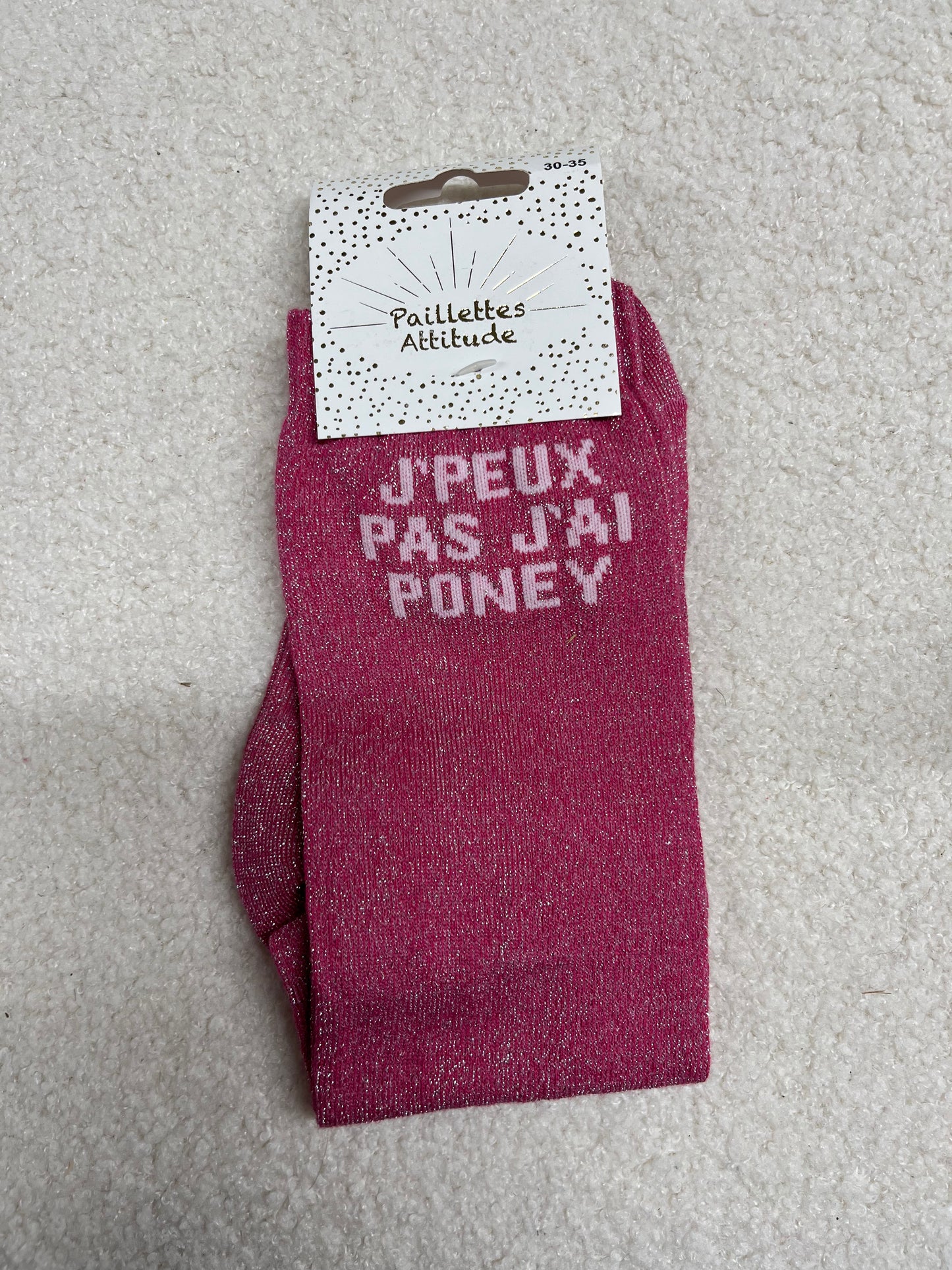 Chaussettes Paillettes "J'peux pas, j'ai poney" 30/35