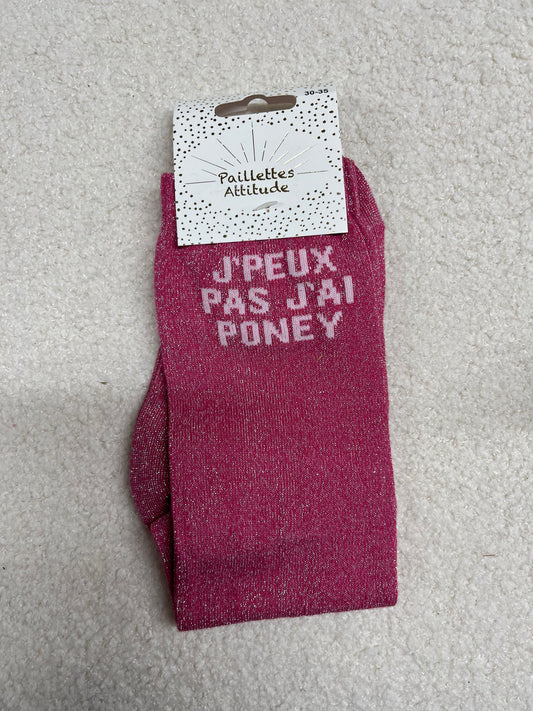 Chaussettes Paillettes "J'peux pas, j'ai poney" 30/35