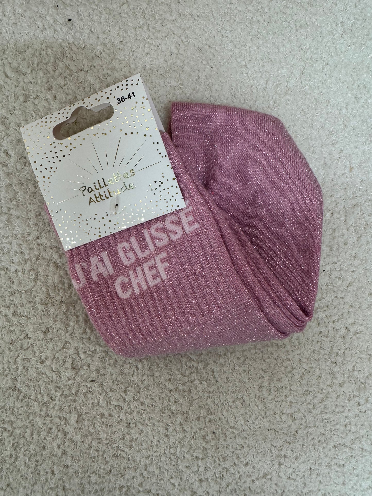 Chaussettes Paillettes "J'ai glissé chef"