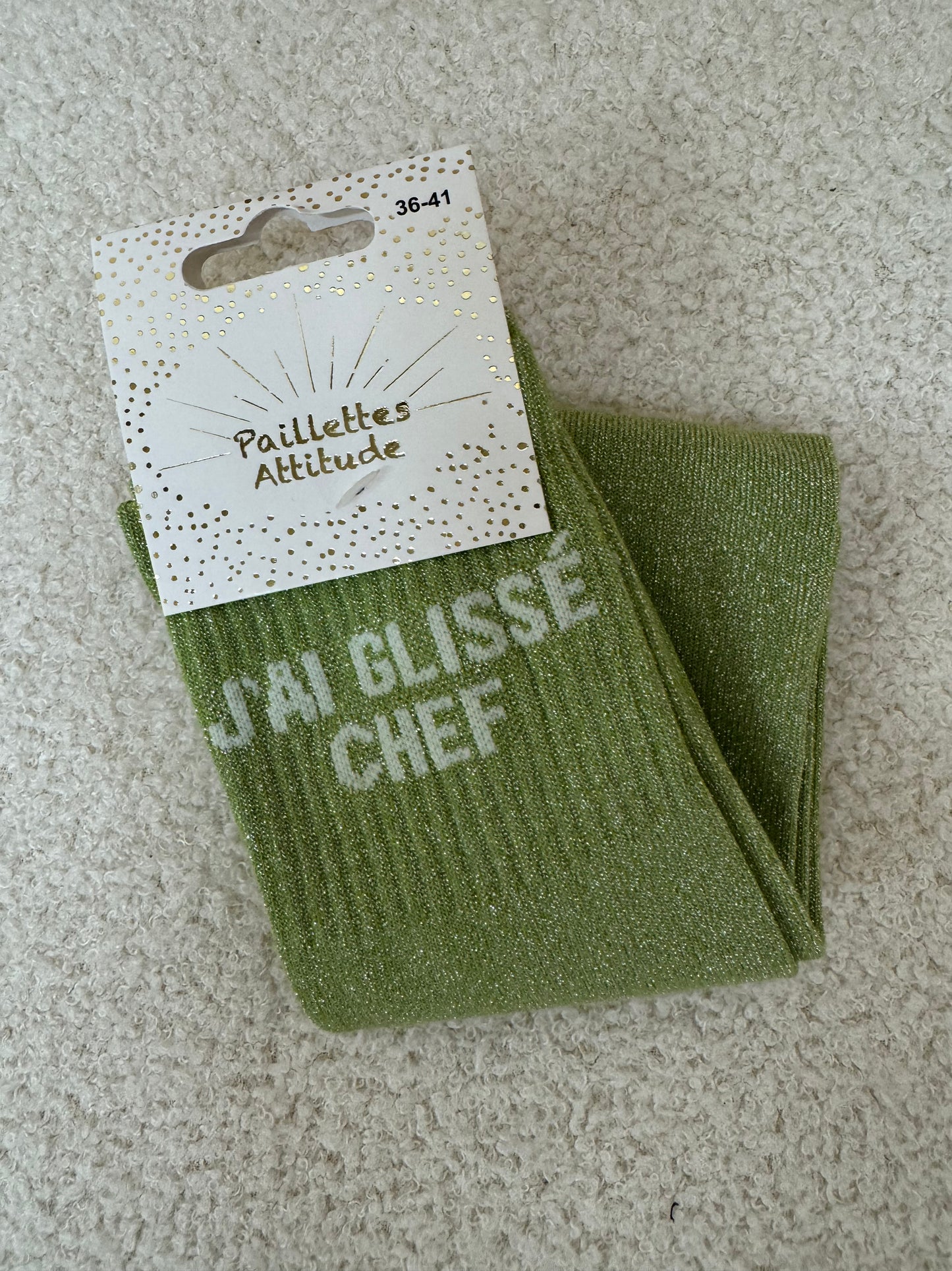 Chaussettes Paillettes "J'ai glissé chef"